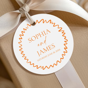 Whimsical Citrus Orange Wavy Border Wedding Favor Tags