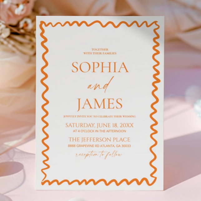 Whimsical Citrus Orange Wavy Border Wedding Invitation (Creator Uploaded)