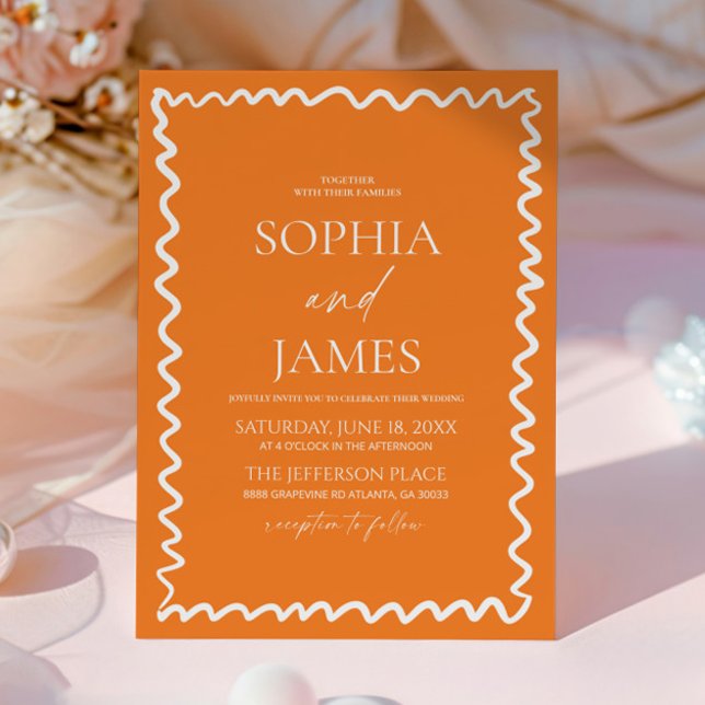 Whimsical Citrus Orange Wavy Border Wedding Invitation (Creator Uploaded)
