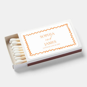 Whimsical Citrus Orange Wavy Border Wedding Matchboxes