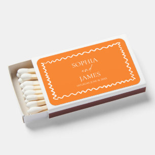 Whimsical Citrus Orange Wavy Border Wedding Matchboxes