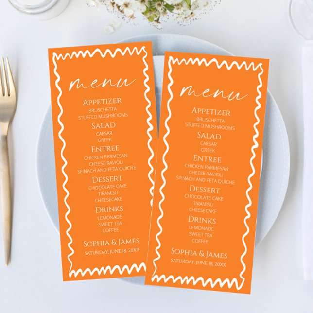 Whimsical Citrus Orange Wavy Border Wedding Menu (Creator Uploaded)
