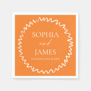 Whimsical Citrus Orange Wavy Border Wedding Napkins
