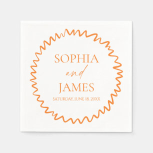 Whimsical Citrus Orange Wavy Border Wedding Napkins