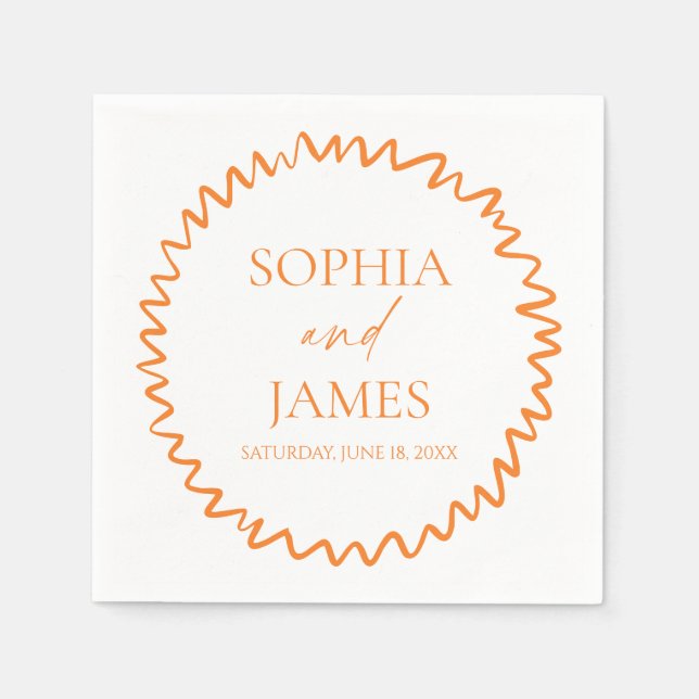 Whimsical Citrus Orange Wavy Border Wedding Napkins (Front)