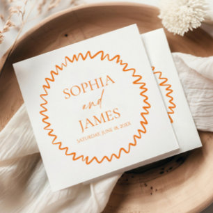 Whimsical Citrus Orange Wavy Border Wedding Napkins