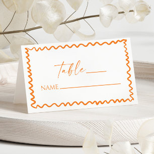 Whimsical Citrus Orange Wavy Border Wedding Place Card