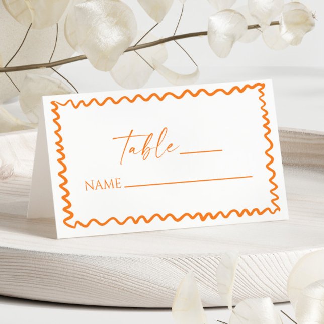 Whimsical Citrus Orange Wavy Border Wedding Place Card (Creator Uploaded)