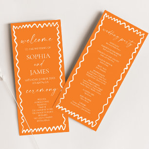 Whimsical Citrus Orange Wavy Border Wedding Program