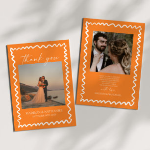 Whimsical Citrus Orange Wavy Border Wedding Thank You Card