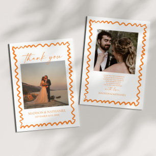 Whimsical Citrus Orange Wavy Border Wedding Thank You Card