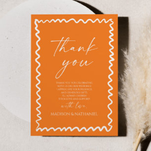 Whimsical Citrus Orange Wavy Border Wedding Thank You Card