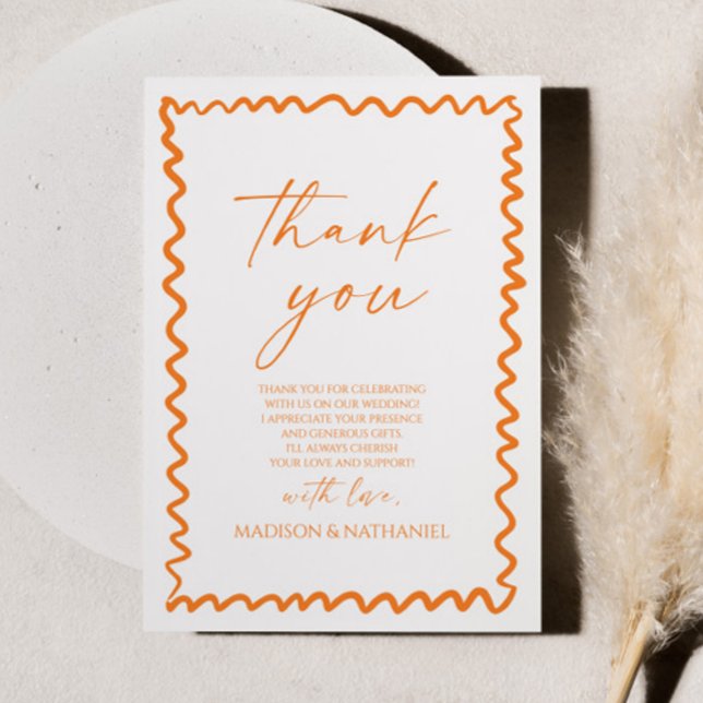 Whimsical Citrus Orange Wavy Border Wedding Thank You Card (Creator Uploaded)