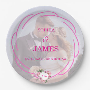 Whimsical Citrus Pink & flower Wedding  Sign Paper Plates