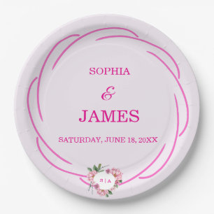 Whimsical Citrus Pink & flower Wedding  Sign Paper Plates