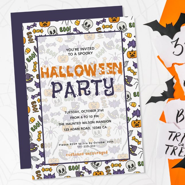 Whimsical Classic Cartoon Kids Halloween Invitation (Invite your kids' friends to a Halloween Party they'll never forget!)