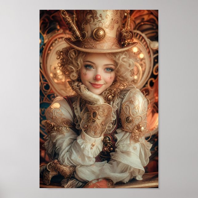 Whimsical Clockwork Harlequin Art Poster (Front)