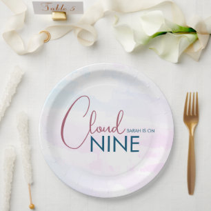 Whimsical Cloud Nine Soft Blue Bridal Shower Paper Plates