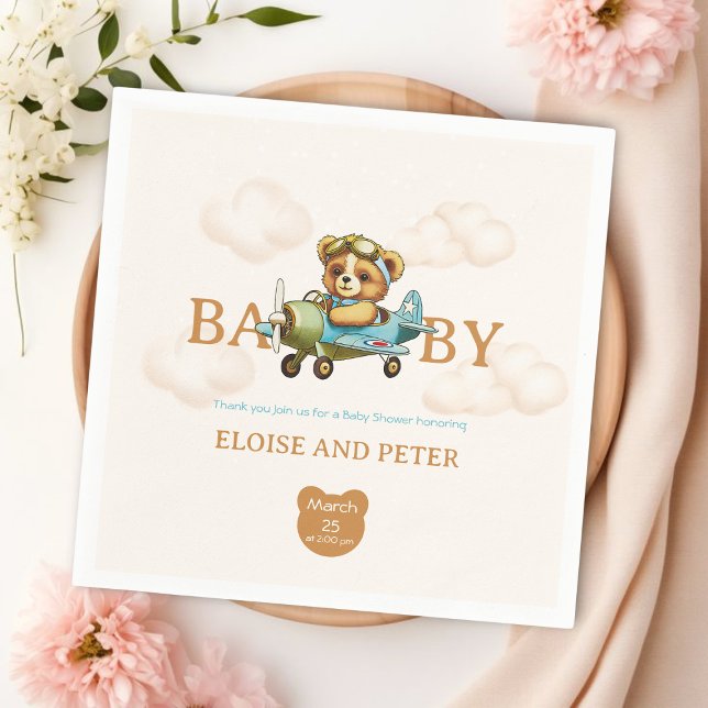 Whimsical clouds Airplane Pilot Teddy Bear Napkins (Whimsical clouds Airplane Pilot Teddy Bear Napkins
)