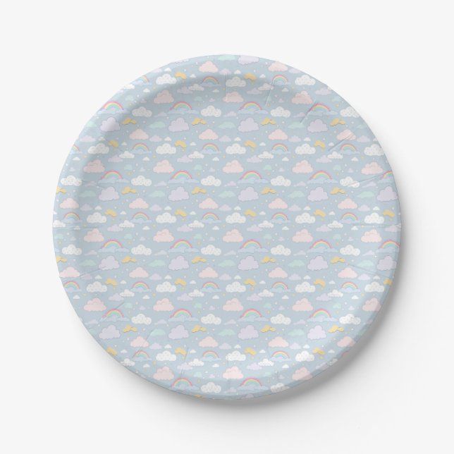 Whimsical Clouds and Rainbows Paper Plates (Front)