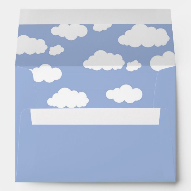 Whimsical Clouds Baby Shower Party Blue Invite Envelope (Back (Bottom))