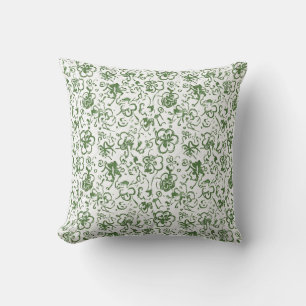 Whimsical Clover Dance – Green Chinoiserie-Inspire Throw Pillow