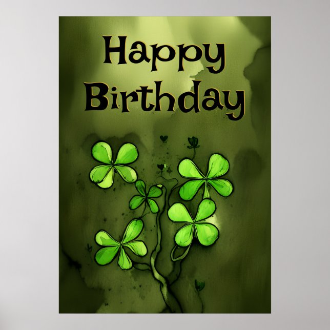 Whimsical Clovers Happy Birthday Poster (Front)