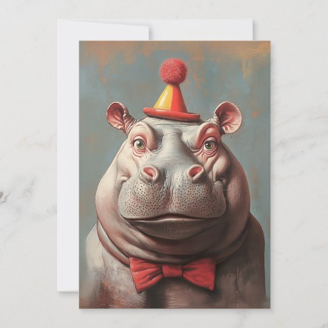 Whimsical Clown Hippo Portrait Invitation (Front)