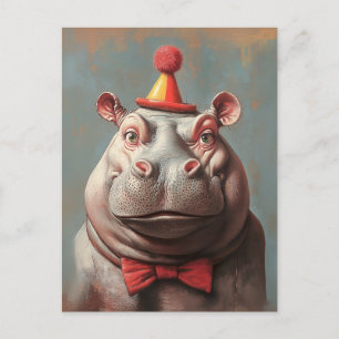 Whimsical Clown Hippo Portrait Postcard