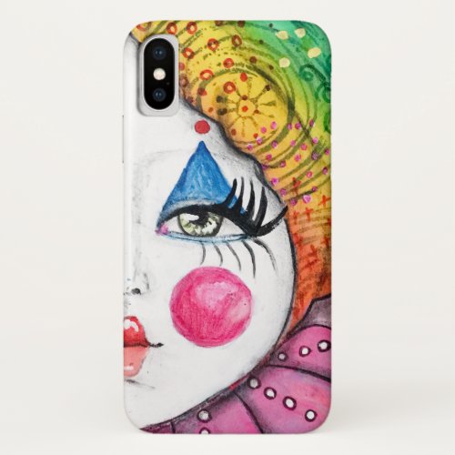 Whimsical Clown Painting Colorful Rainbow Cute Fun iPhone XS Case