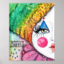 Whimsical Clown Painting Colorful Rainbow Sparkle Poster