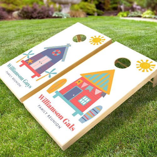 Whimsical Coastal Beach House Bold Type Custom Cornhole Set