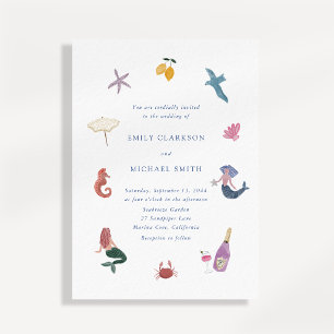 Whimsical Coastal Italian Style Wedding Invitation