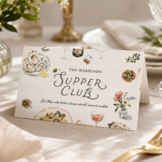 Whimsical Coastal Supper Club Watercolor Place Card