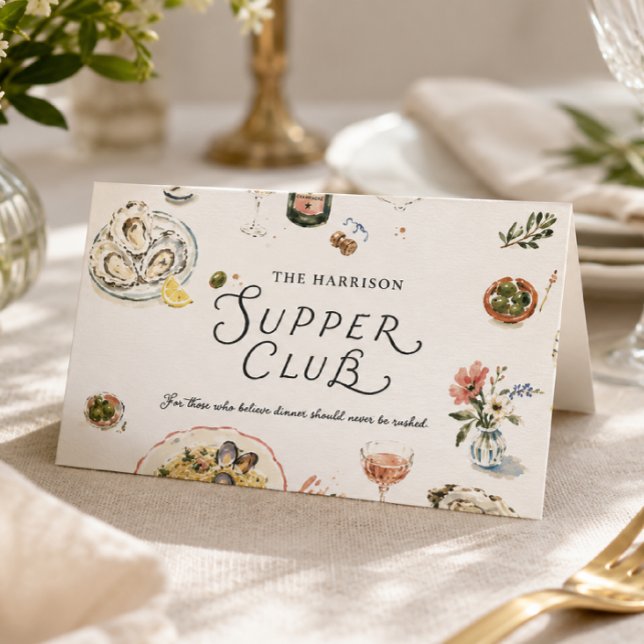 Whimsical Coastal Supper Club Watercolor Place Card (Creator Uploaded)