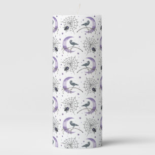 Whimsical Cobweb Crow Halloween Pillar Candle