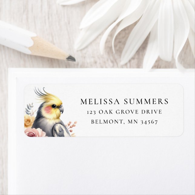 Whimsical Cockatiel Bird Return Address Label (Insitu)