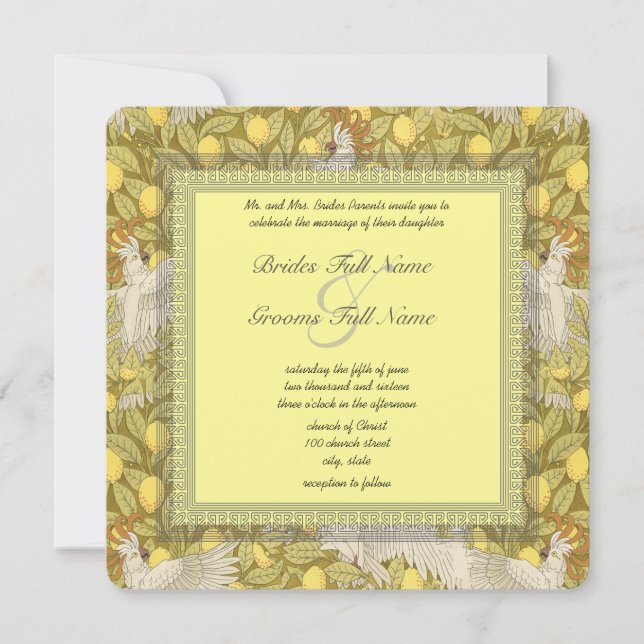 Whimsical Cockatoo Art Nouveau Wedding Invitations (Front)