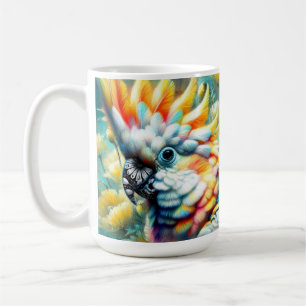 Whimsical Cockatoo Bird Yellow Poppies Floral  Coffee Mug