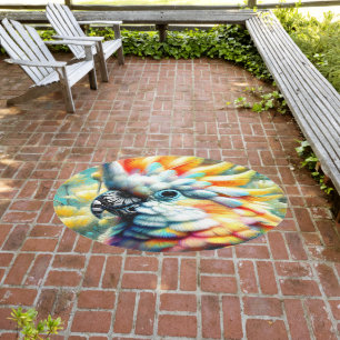Whimsical Cockatoo Bird Yellow Poppies Floral Outdoor Rug