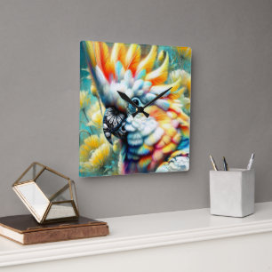 Whimsical Cockatoo Bird Yellow Poppies Floral Square Wall Clock