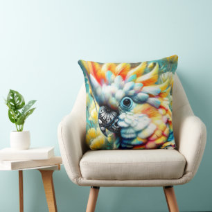 Whimsical Cockatoo Bird Yellow Poppies Floral Throw Pillow