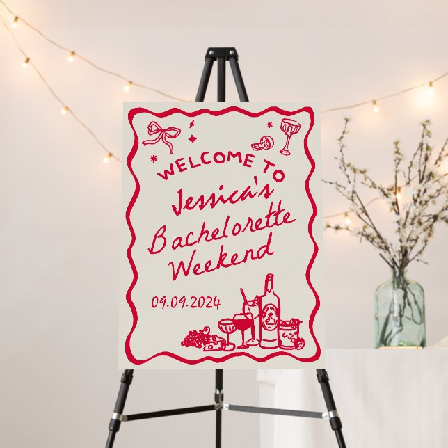Whimsical Cocktail Bachelorette Weekend Welcome Foam Board (In Situ (Stand))