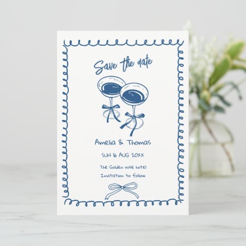 whimsical cocktail doodle save the date invitation