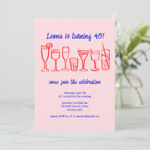 Whimsical Cocktail Drinks Custom Birthday Party Invitation