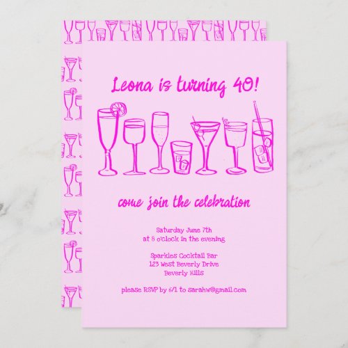 Whimsical Cocktail Drinks Custom Birthday Party Invitation