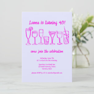 Whimsical Cocktail Drinks Custom Birthday Party Invitation
