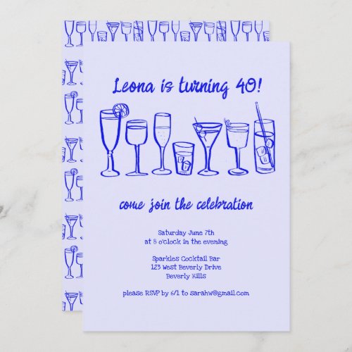 Whimsical Cocktail Drinks Custom Birthday Party Invitation