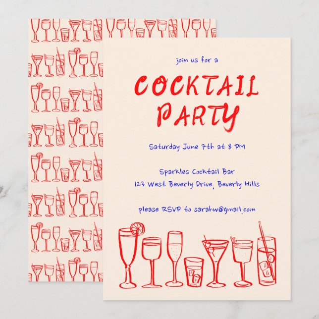 Whimsical Cocktail Drinks Custom Birthday Party Invitation (Front/Back)