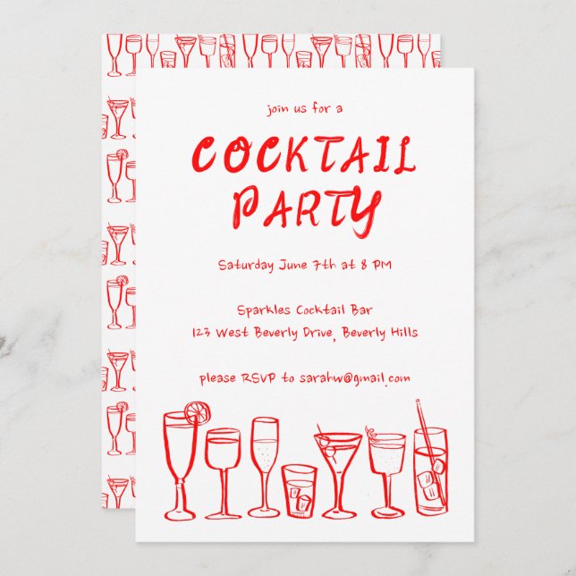 Whimsical Cocktail Drinks Custom Birthday Party Invitation (Front/Back)